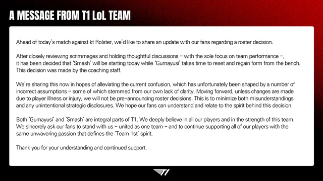 Thượng tầng T1 liên tiếp có hành động tranh cãi trong ngày Smash thay Gumayusi