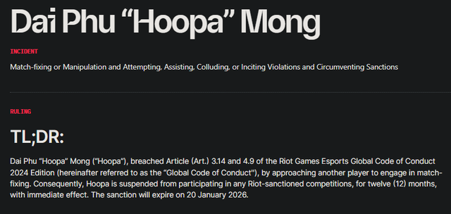 Tuyển thủ LMHT người Việt bất ngờ bị Riot cấm thi đấu vì tiêu cực