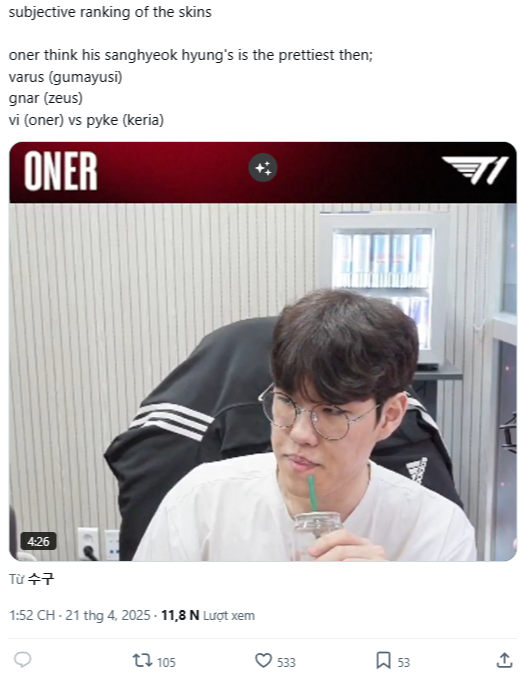 Oner thẳng tay chê 2 skin CKTG, khẳng định chắc nịch về trang phục của Faker