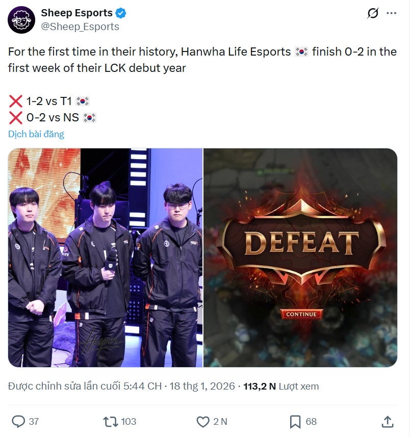 HLE lập luôn thành tích “đáng quên” sau tuần đầu LCK Cup 2026